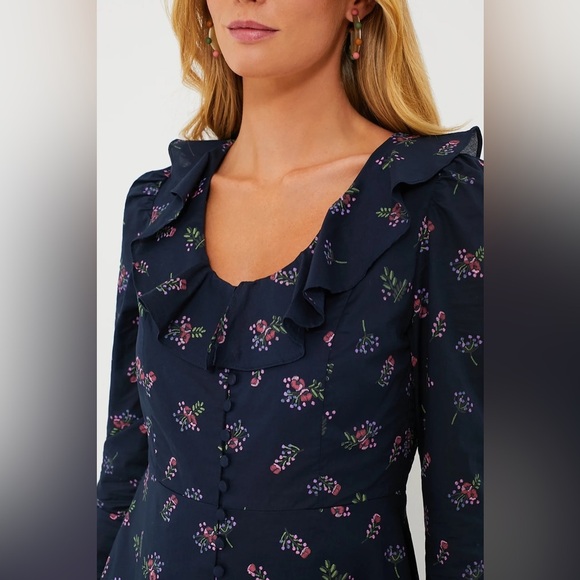 HYACINTH HOUSE Navy Floral Ruffle Neck Norah Mini Dress NWT - Picture 5 of 15